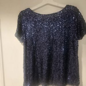 White House Black Market Short Sleeve Sequin Top Navy Size Large